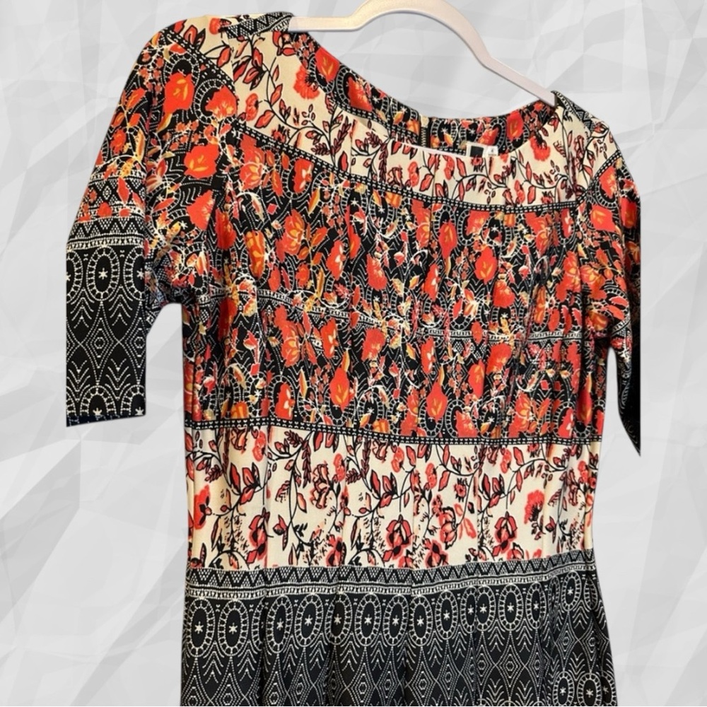EUC Julian Taylor Fit & Flare half-sleeve Dress - Size 4 - coral/black/white - Picture 3 of 7